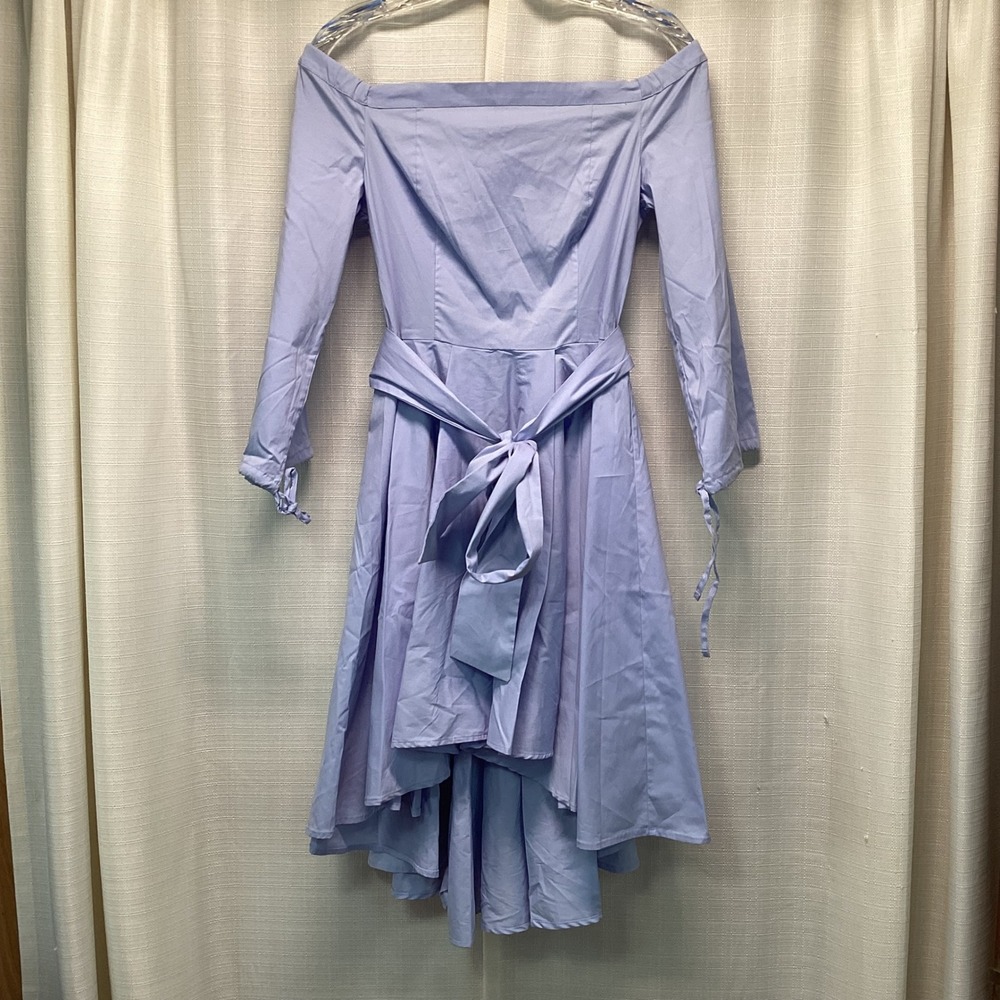 Flavio Castellani Off Shoulder High Low Midi Dress Blue Made in Italy 42 US 6